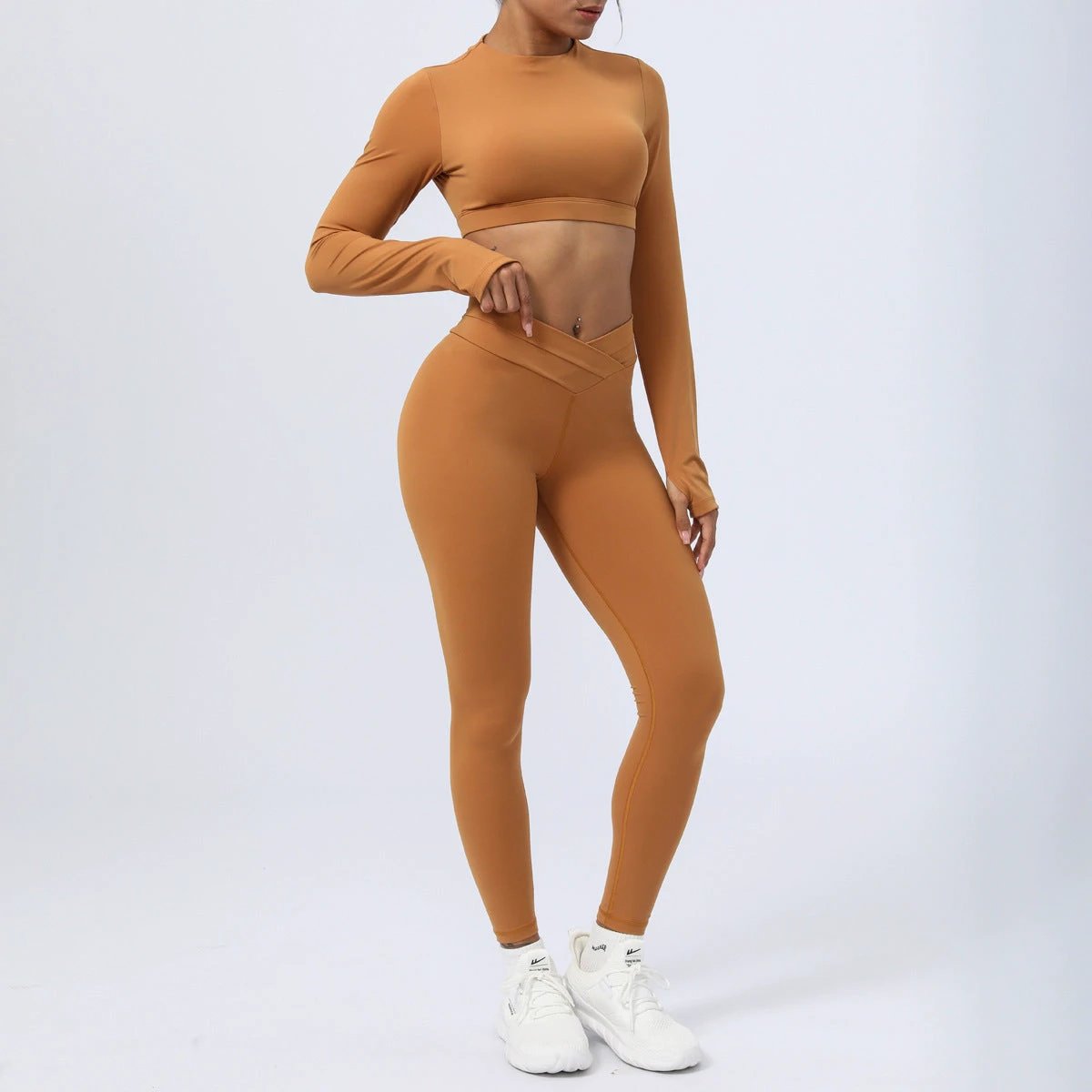 Nude Feel Workout Clothes Suit Cross Strap Showing