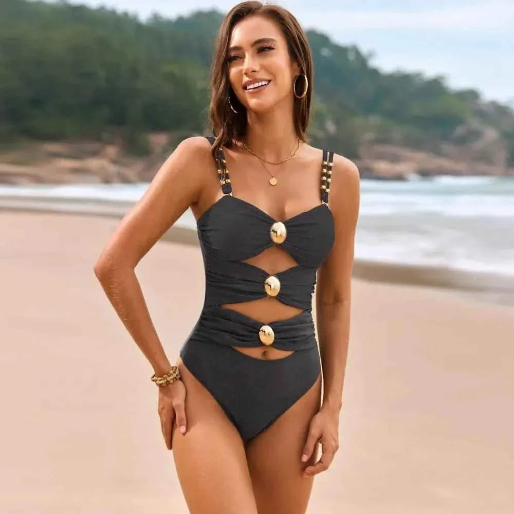Cutout Ruched Sweetheart : One-Piece Swimwear