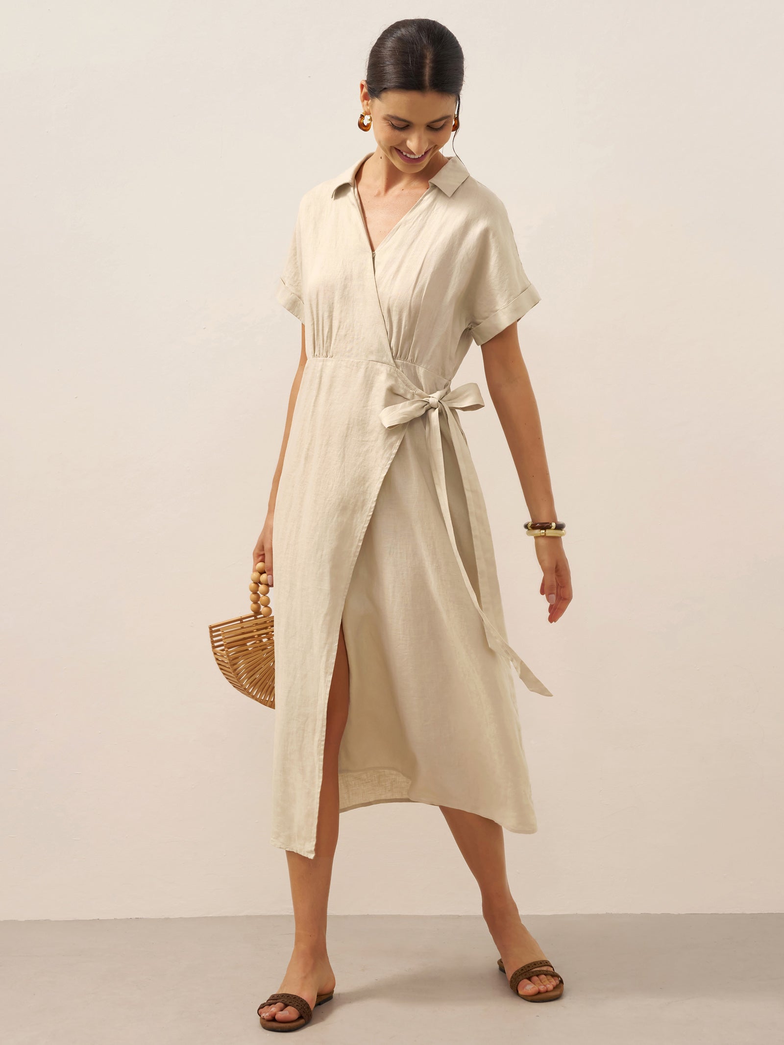 100% Linen One-Piece Belted Maxi Dress CORA