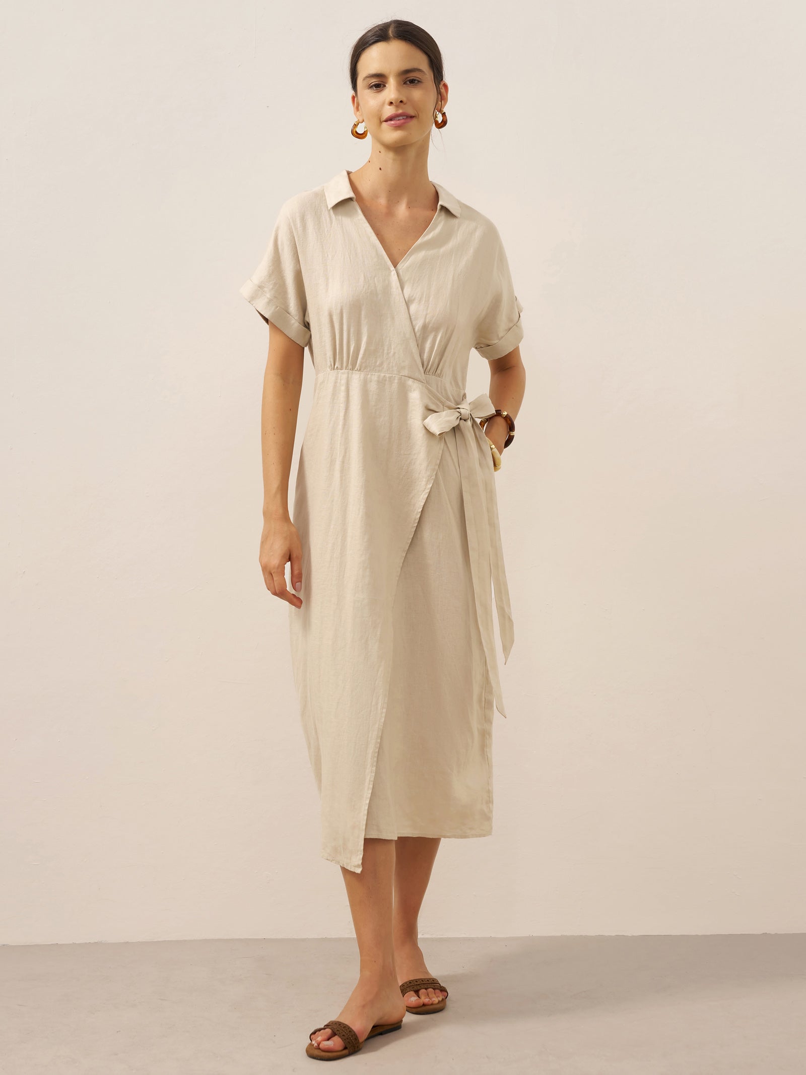 100% Linen One-Piece Belted Maxi Dress CORA