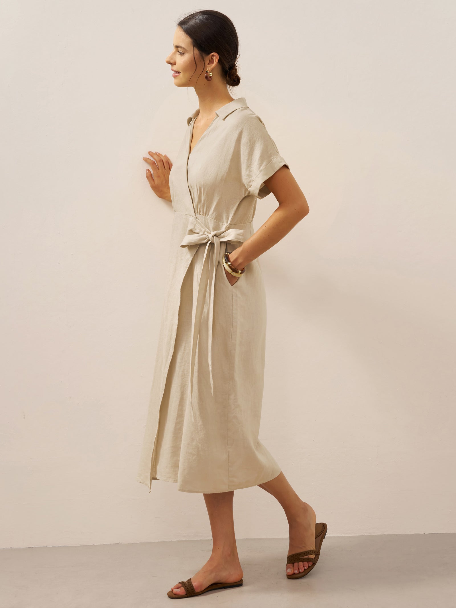100% Linen One-Piece Belted Maxi Dress CORA