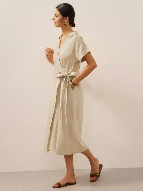 100% Linen One-Piece Belted Maxi Dress CORA