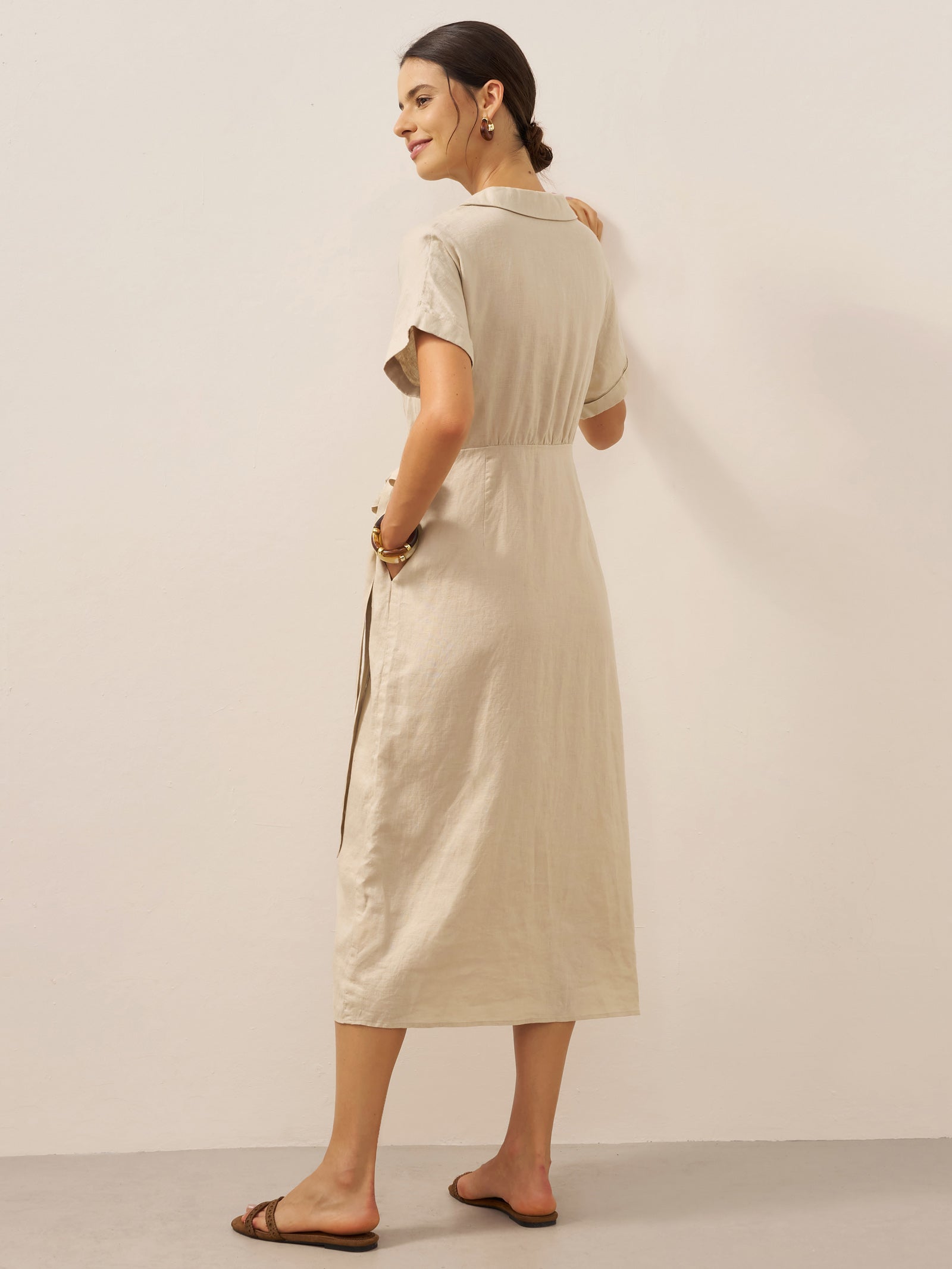 100% Linen One-Piece Belted Maxi Dress CORA