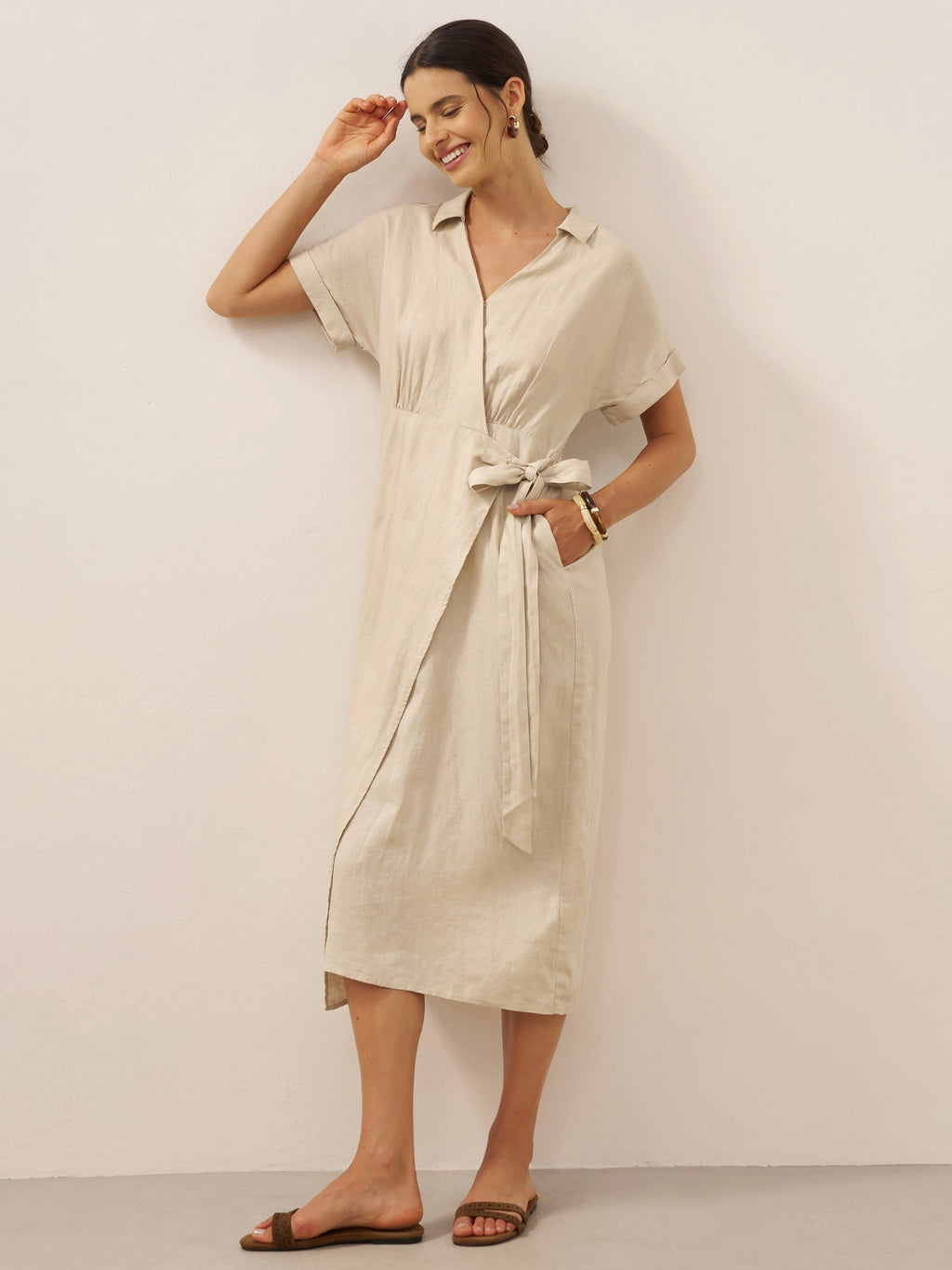 100% Linen One-Piece Belted Maxi Dress CORA