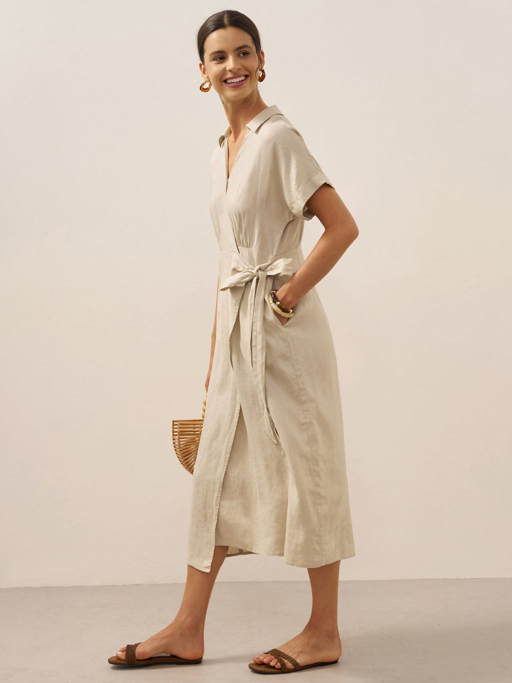 100% Linen One-Piece Belted Maxi Dress CORA