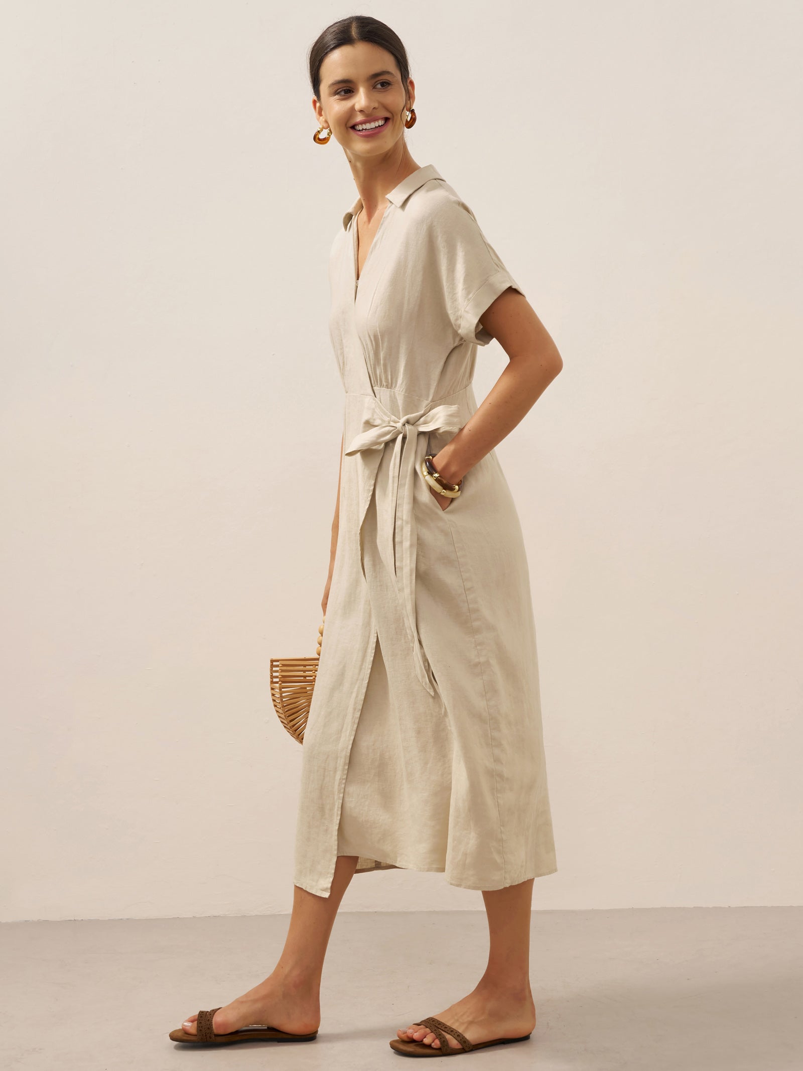 100% Linen One-Piece Belted Maxi Dress CORA