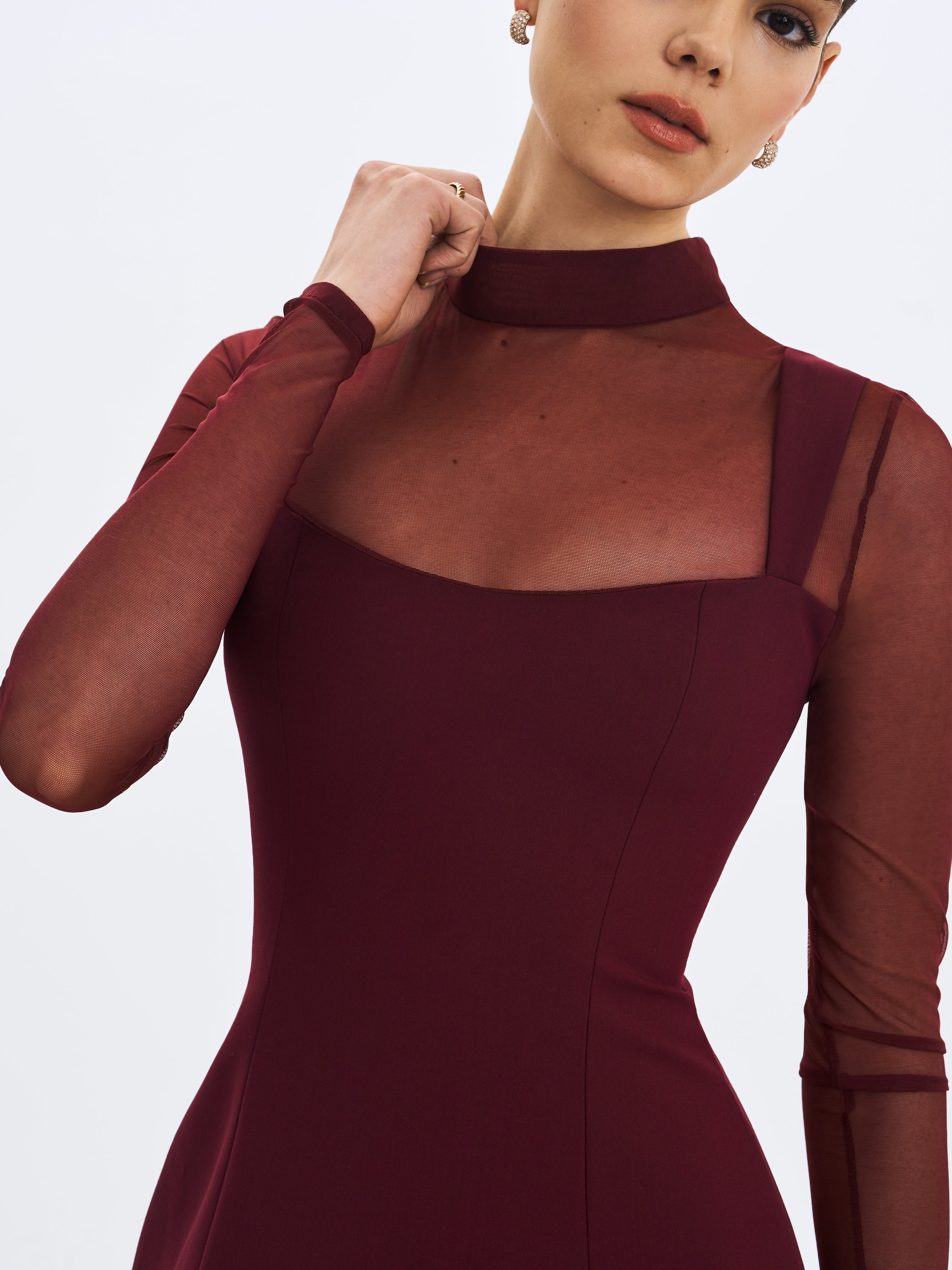 Natasha Burgundy Faux Two-Piece Turtleneck Mini Dress