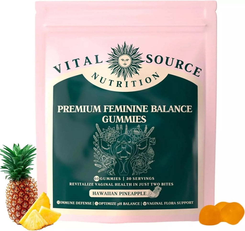 Vital Source Nutrition - Premium Feminine Balance Gummies - for Women’s Health & Wellness - Immune Support - Vegan, Gluten-Free - Hawaiian Pineapple - 60 Gummies - 30 Servings