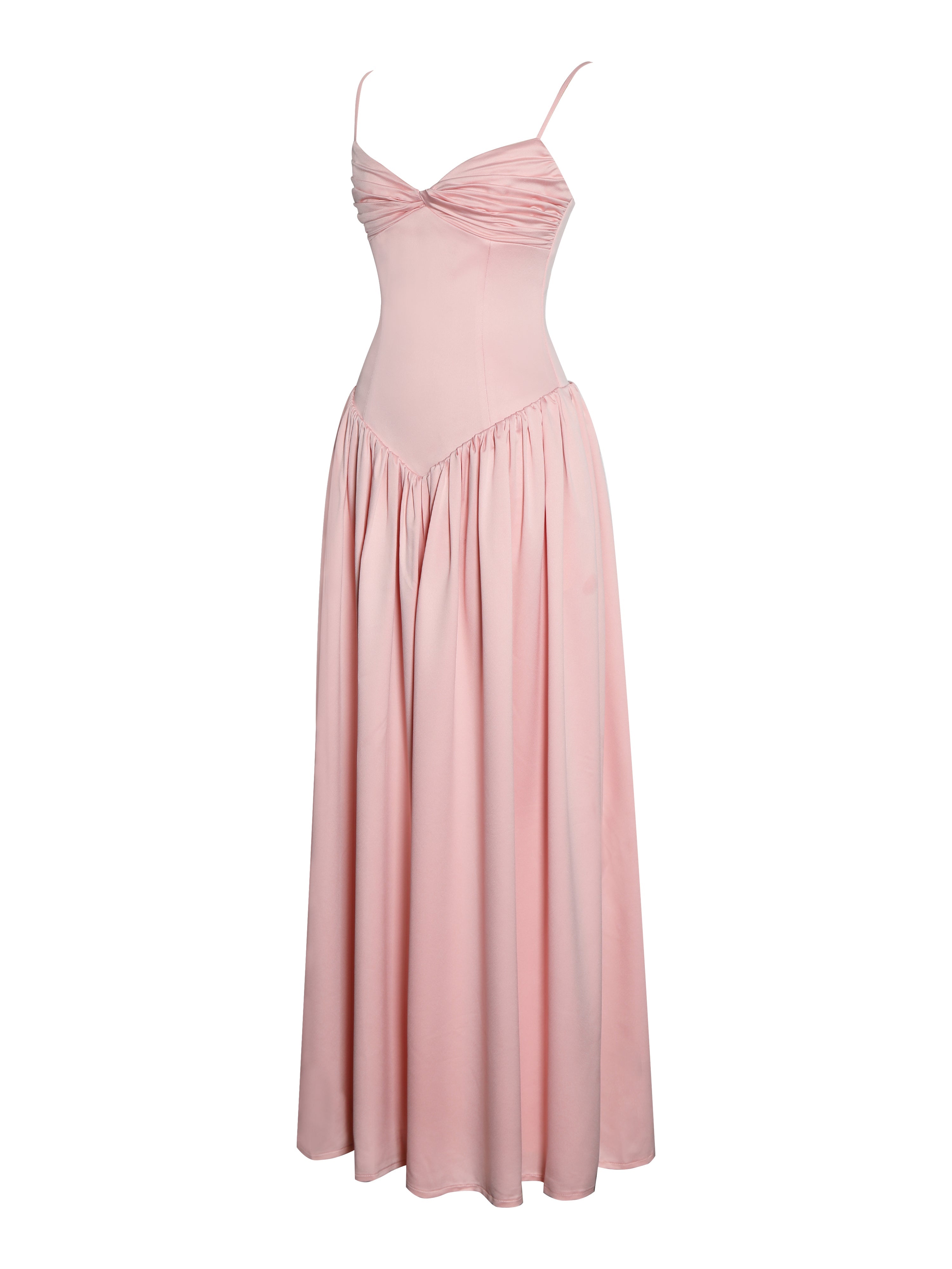 Najwa Baby Pink Ruched Breast Drop Waist Maxi Dress