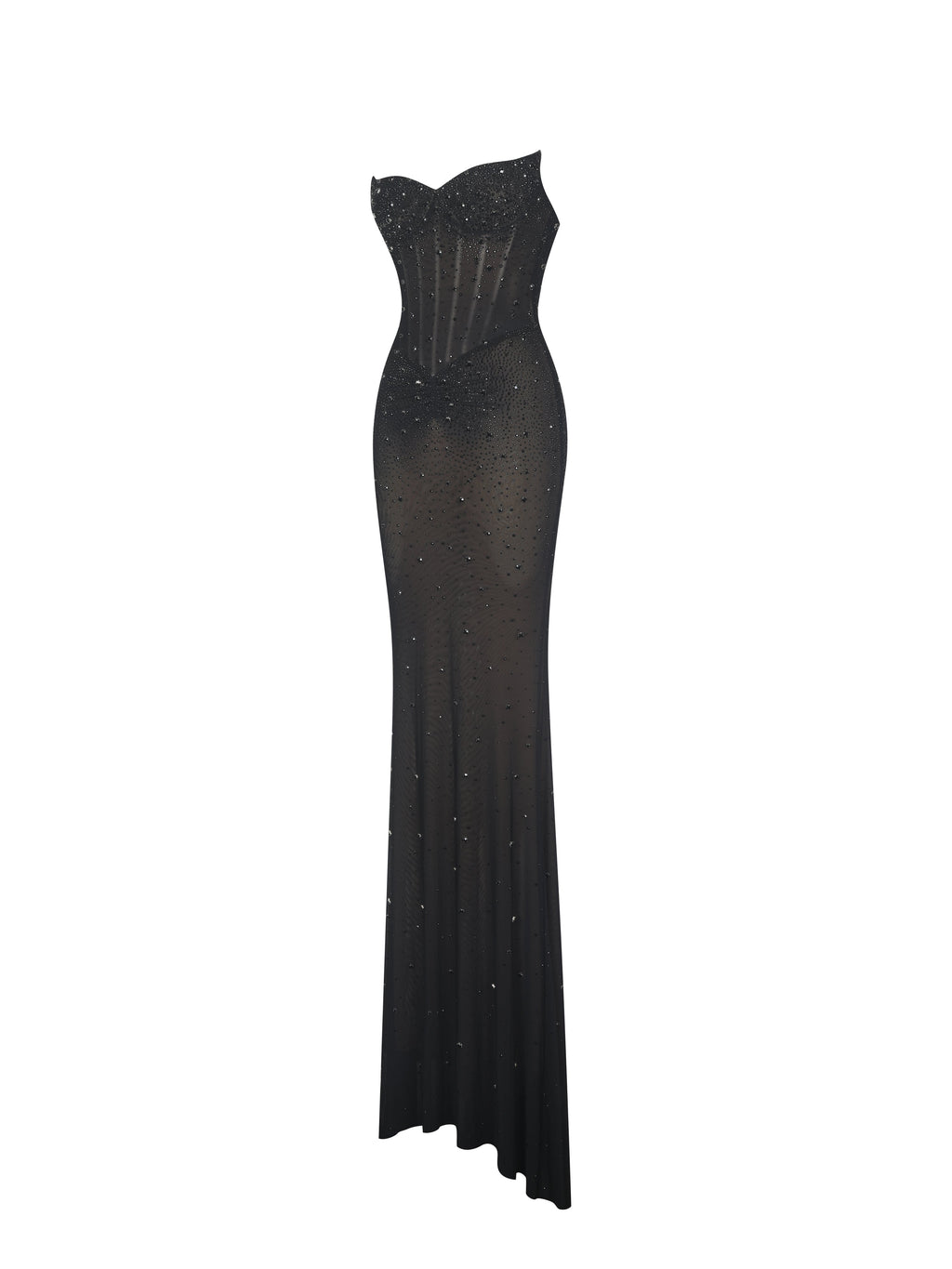 Fatima Black Crystal Sleeveless Corset Mermaid Maxi Dress