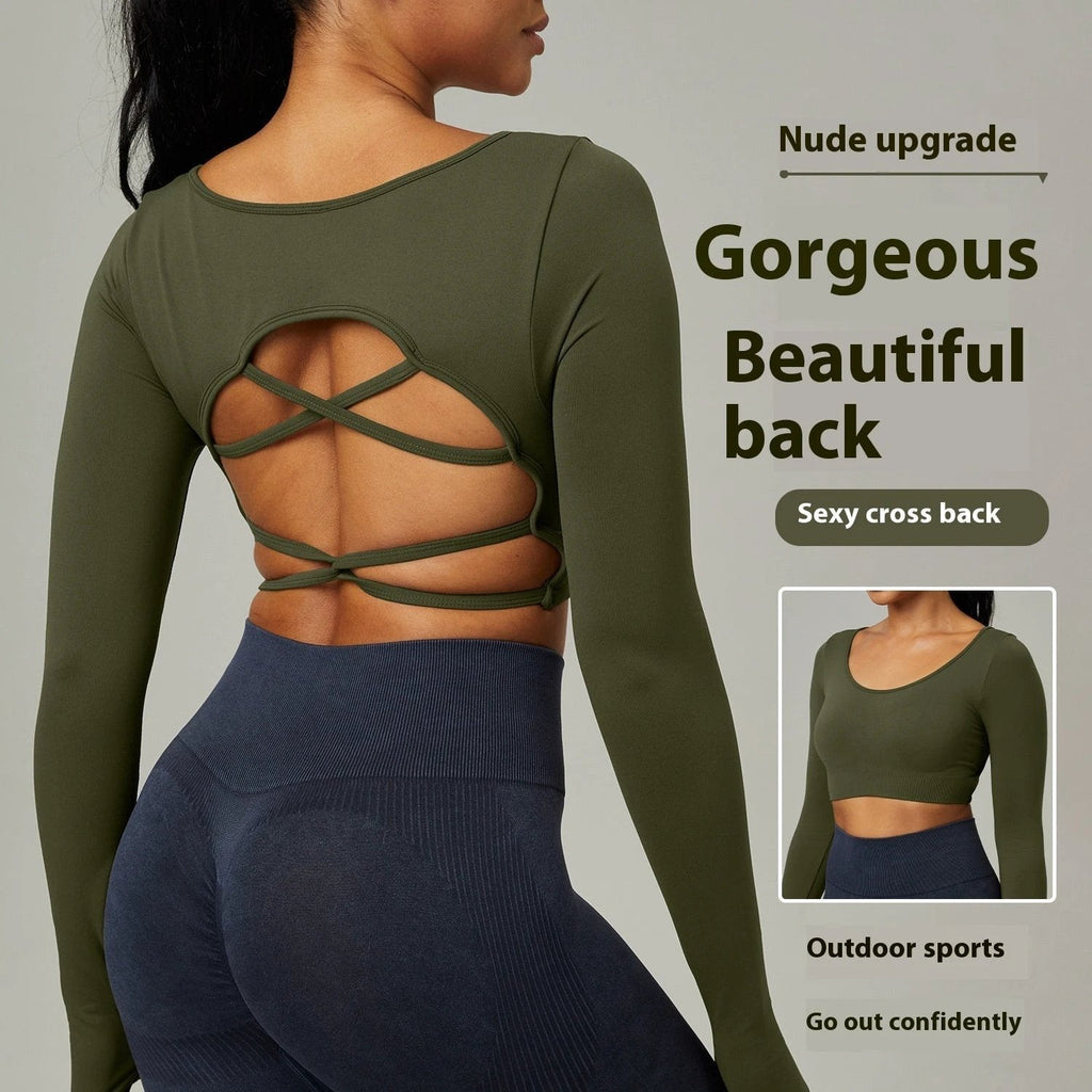 Quick Drying Clothes Outdoor Long Sleeve Cross Beauty Back Workout Clothes Sports Top