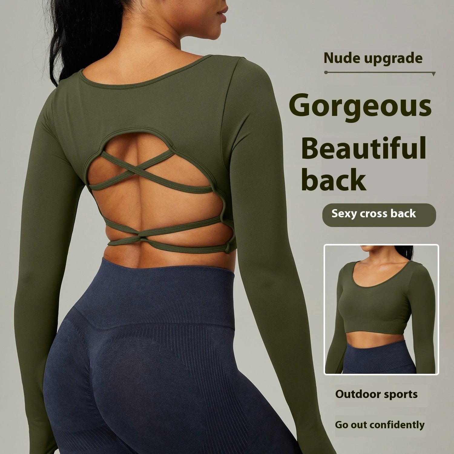 Quick Drying Clothes Outdoor Long Sleeve Cross Beauty Back Workout Clothes Sports Top