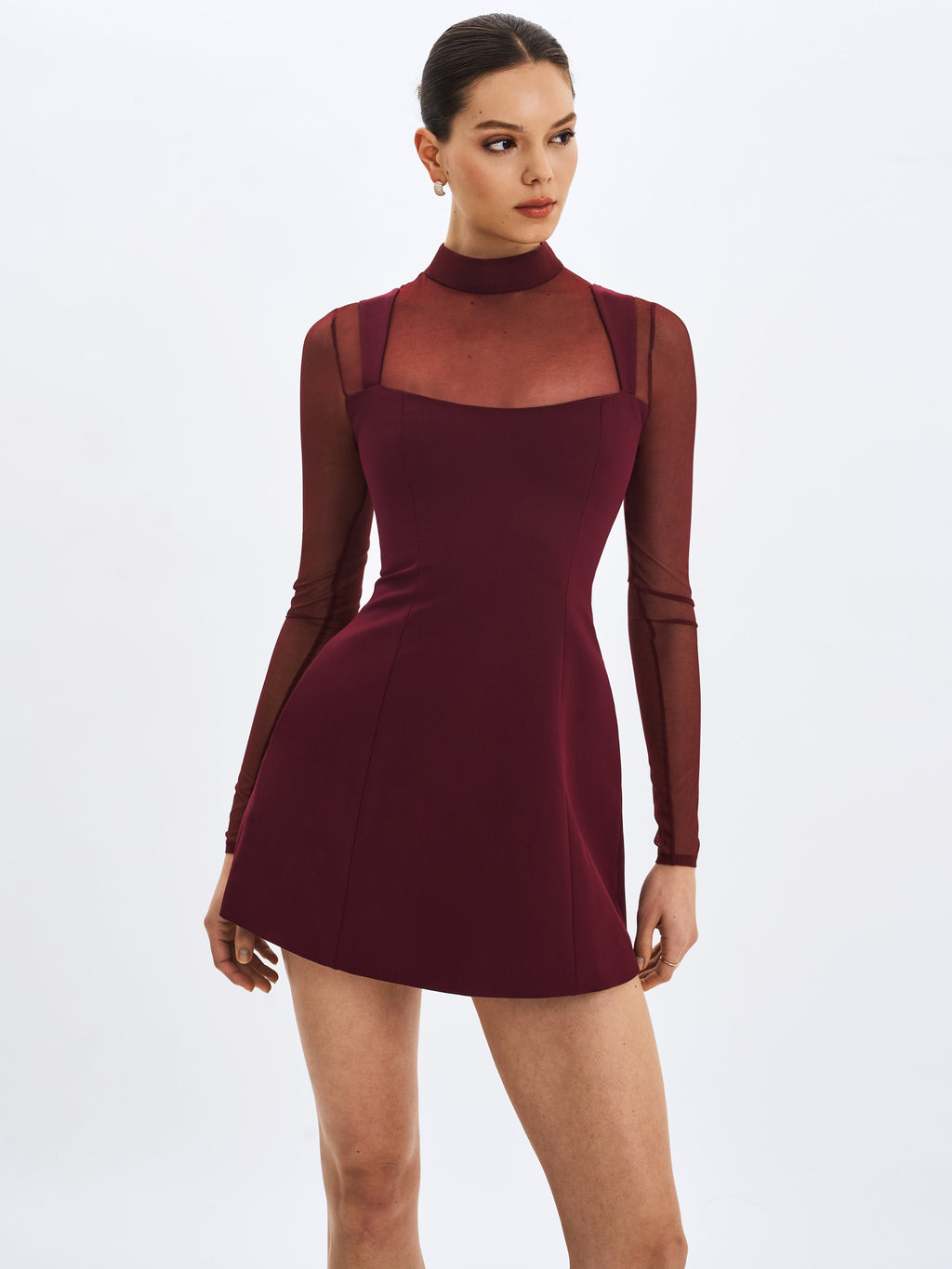 Natasha Burgundy Faux Two-Piece Turtleneck Mini Dress