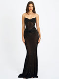 Fatima Black Crystal Sleeveless Corset Mermaid Maxi Dress