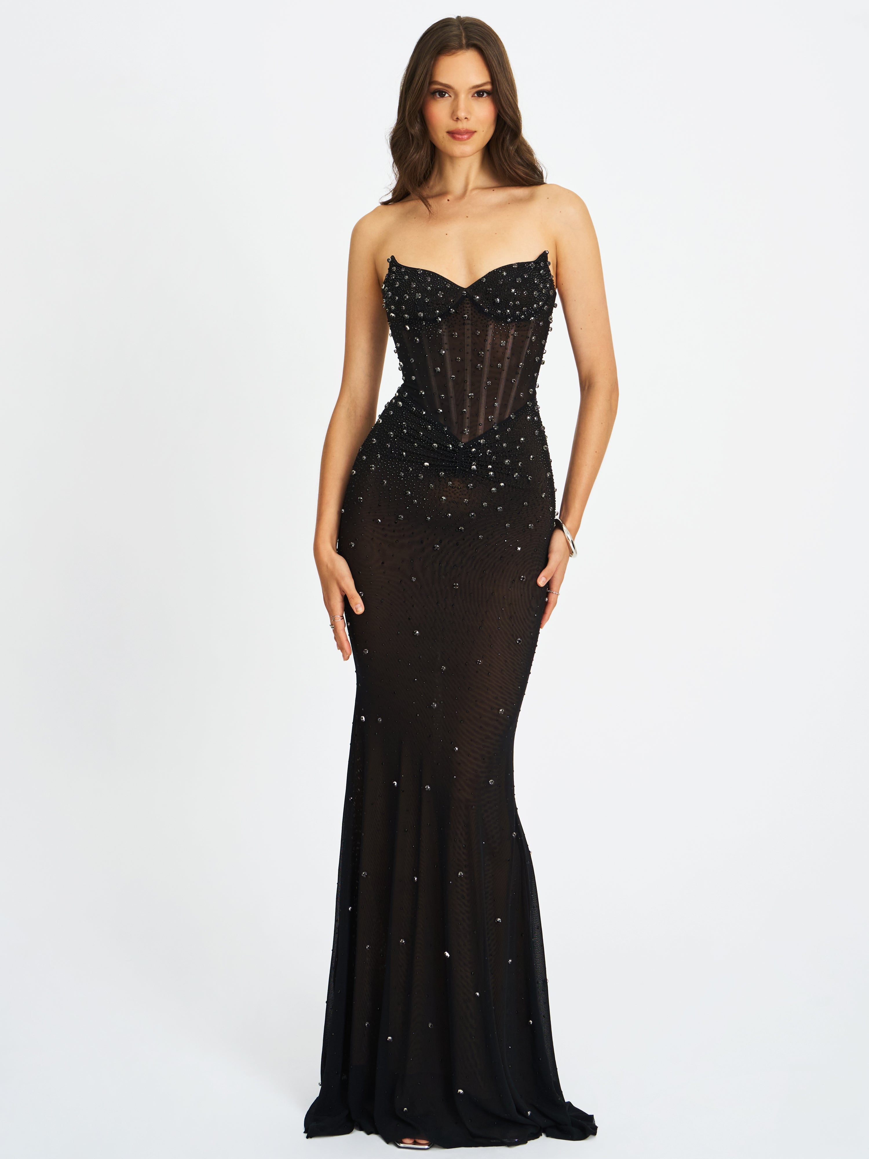 Fatima Black Crystal Sleeveless Corset Mermaid Maxi Dress