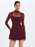 Natasha Burgundy Faux Two-Piece Turtleneck Mini Dress