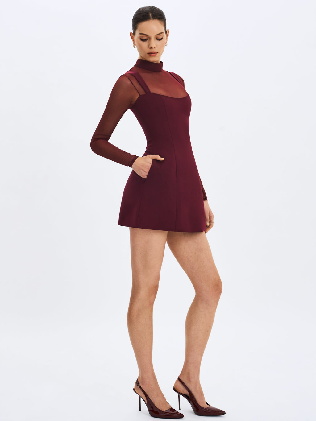Natasha Burgundy Faux Two-Piece Turtleneck Mini Dress