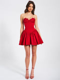 Sacha Red Lace Drop Waist Corset Puffy Mini Dress