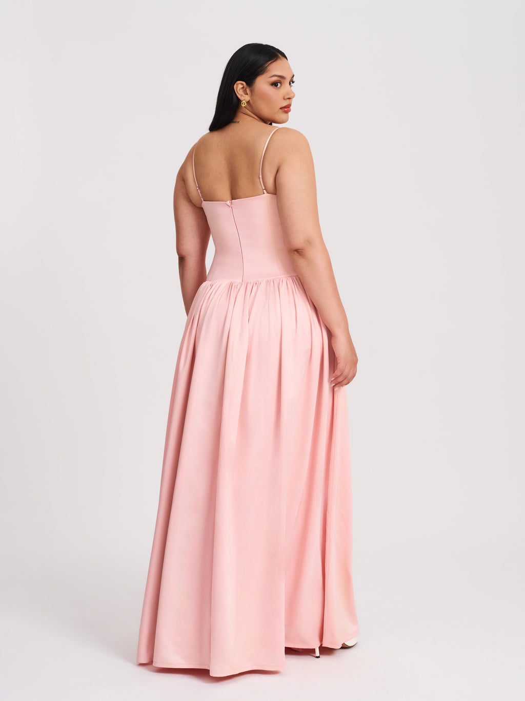 Najwa Baby Pink Ruched Breast Drop Waist Maxi Dress