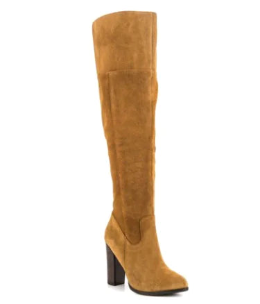 Knee-High Sheepskin Boots with Chunky Heels
