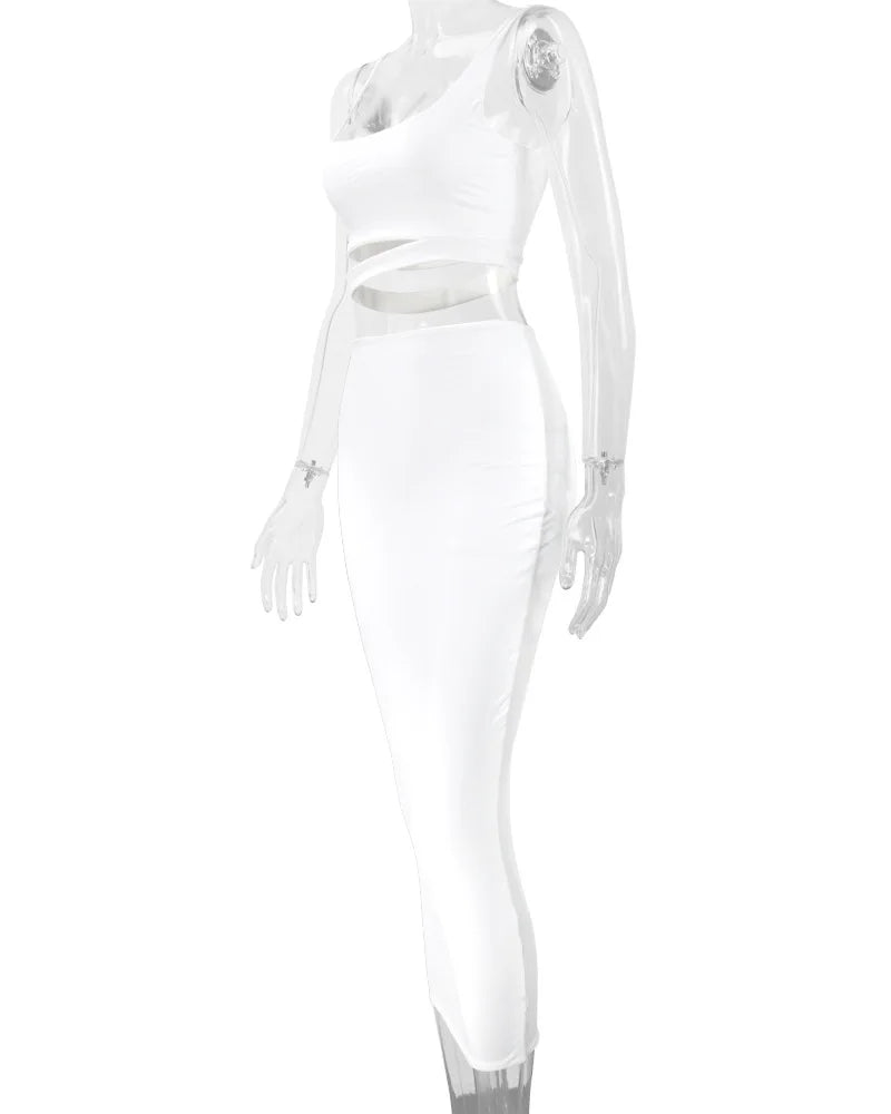 Sexy Pleated Hollowout Two-piece Dress