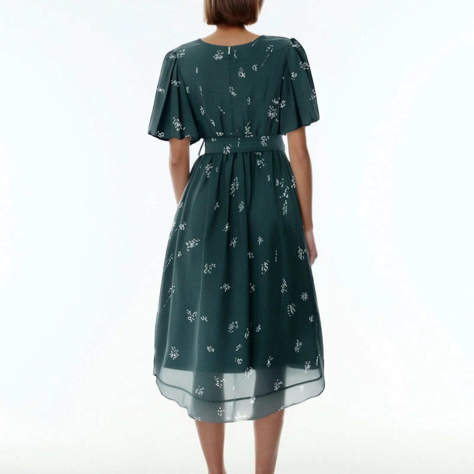 Daily Casual Fashion Wrinkles V-Neck Waist Cinching A-Line Zipper Dress Lightweight Comfy Vacation Dress