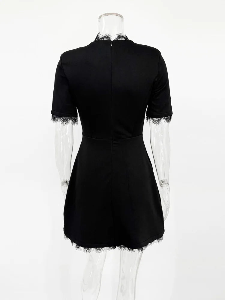 Black Lace Hollow Out Mini Dress