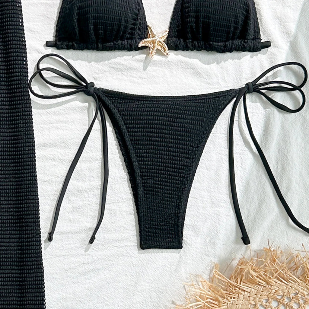2025 new solid color mesh long skirt split swimsuit swimsuit three-piece set bikini