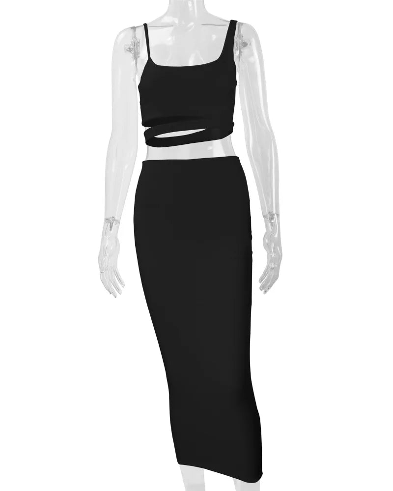 Sexy Pleated Hollowout Two-piece Dress