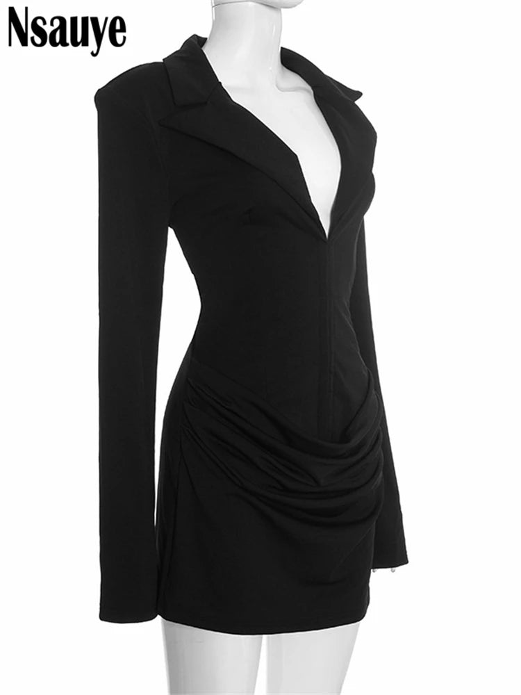 Elegant Evening Short Dress Women Fall Long Sleeve Sexy Fashion Night Club Party White Mini Wrap Corset Dress