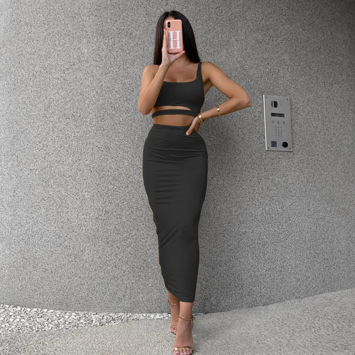 Sexy Pleated Hollowout Two-piece Dress