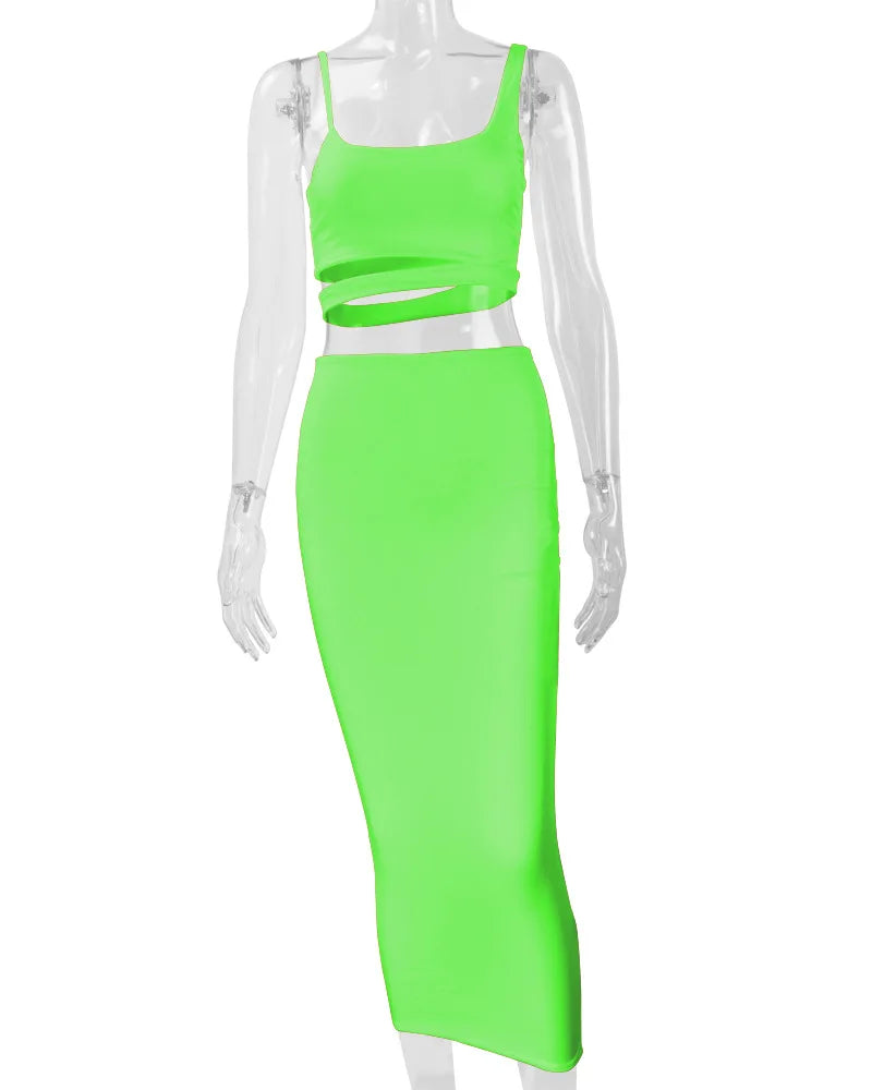 Sexy Pleated Hollowout Two-piece Dress
