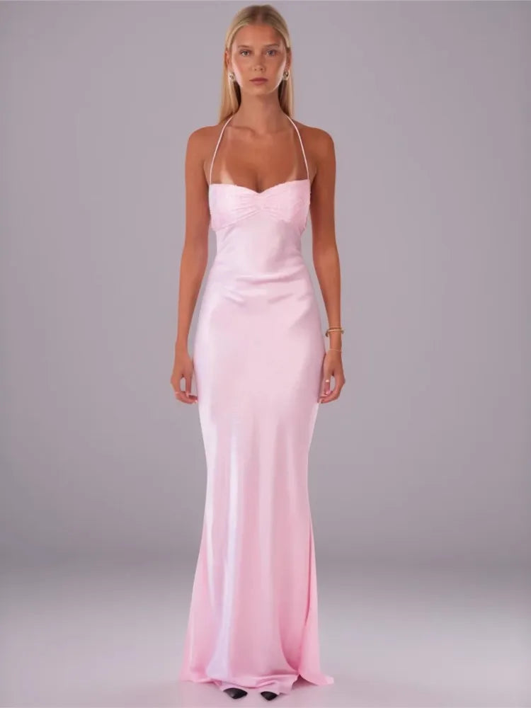 Sequin Vestidos Solid Color Backless Strappy Hip Evening Dress Elegant Simple Style