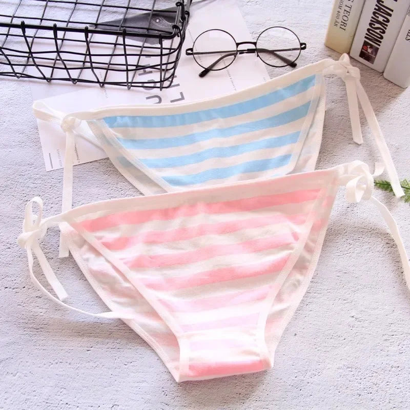 Japan Sexy Lingerie Lolita Kawaii Blue Pink White Striped Mini Bikini Adult Cosplay Women  Bra Underwear Frenum Swimsuit Set