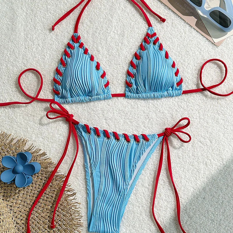 New Women's Sexy Bikinis Swimwear Summer Holiday Beach Swim Wear Bathing Suits Female Solid Color Bandage Pool Bather Bikini Set