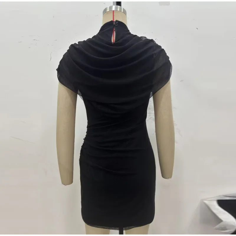 Patchwork Women's Dress Stacked Decorative Cinched Waist Dresses Female Slimming Bodycon Dress Elegant Party Dress
