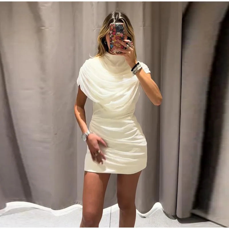 Patchwork Women's Dress Stacked Decorative Cinched Waist Dresses Female Slimming Bodycon Dress Elegant Party Dress