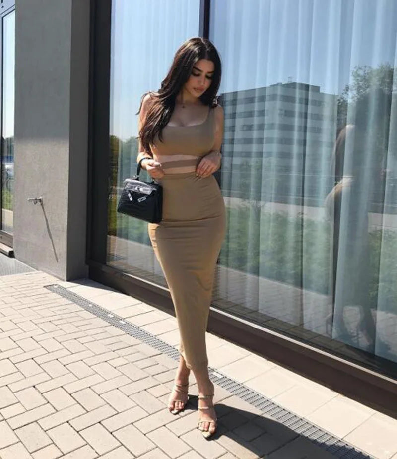 Sexy Pleated Hollowout Two-piece Dress
