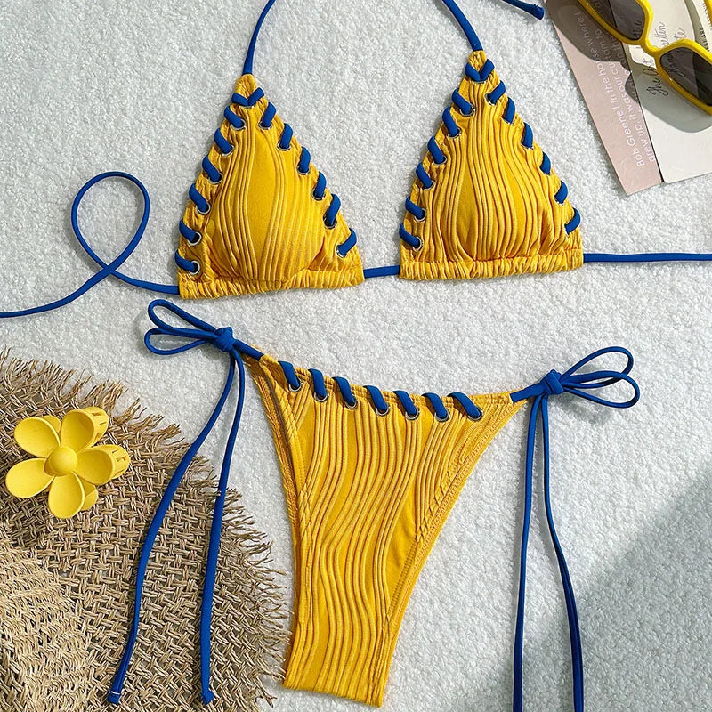 New Women's Sexy Bikinis Swimwear Summer Holiday Beach Swim Wear Bathing Suits Female Solid Color Bandage Pool Bather Bikini Set