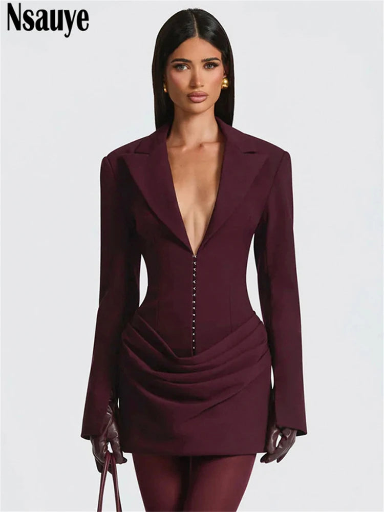 Elegant Evening Short Dress Women Fall Long Sleeve Sexy Fashion Night Club Party White Mini Wrap Corset Dress