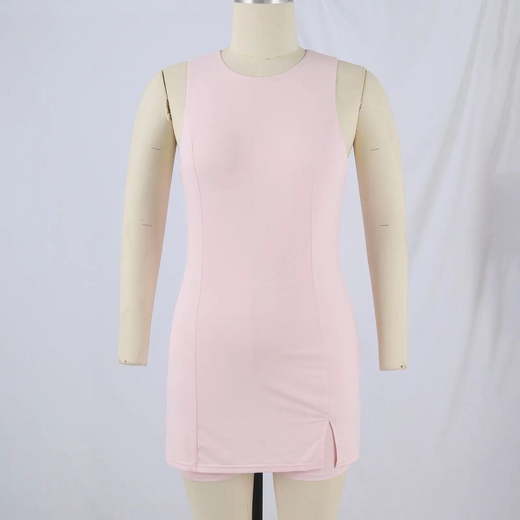 Minimalist Tennis Dress Summer Thin Workout Athletic Sleeveless Fitted Slit Active Dress Built In Shorts Soft and Comfy Clothes