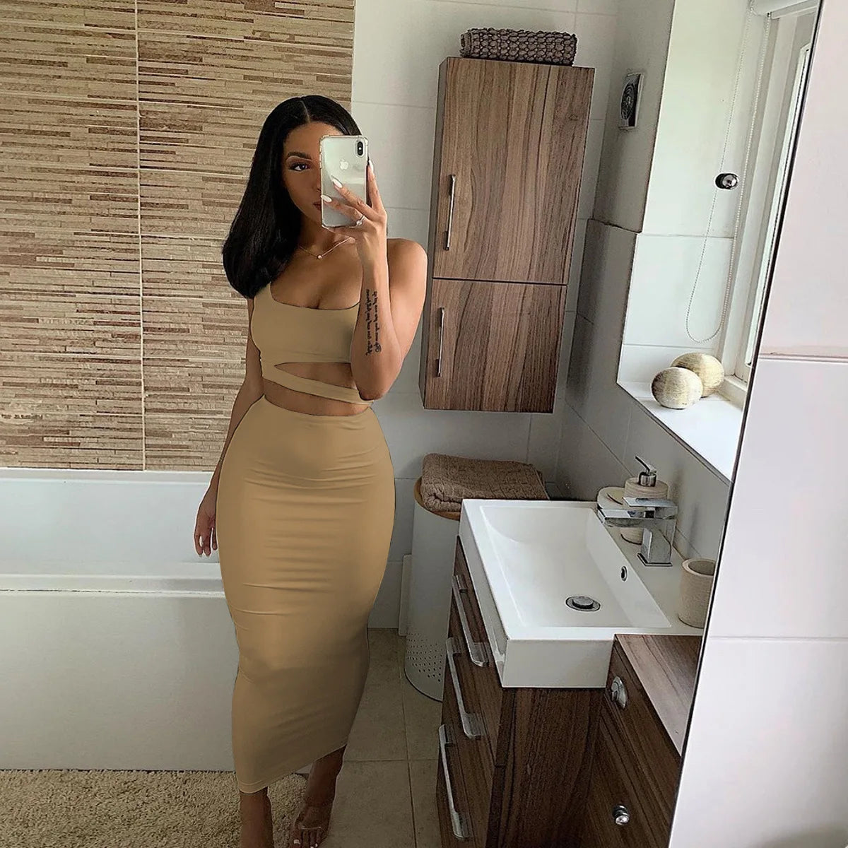 Sexy Pleated Hollowout Two-piece Dress