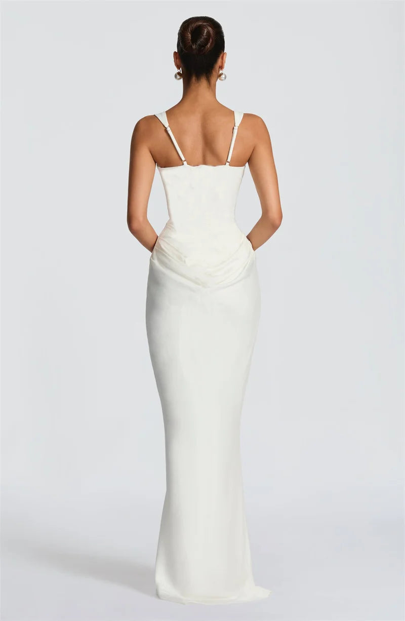 Elegant Square Collar Sleeveless Skinny Ruched Club Party Long Dress