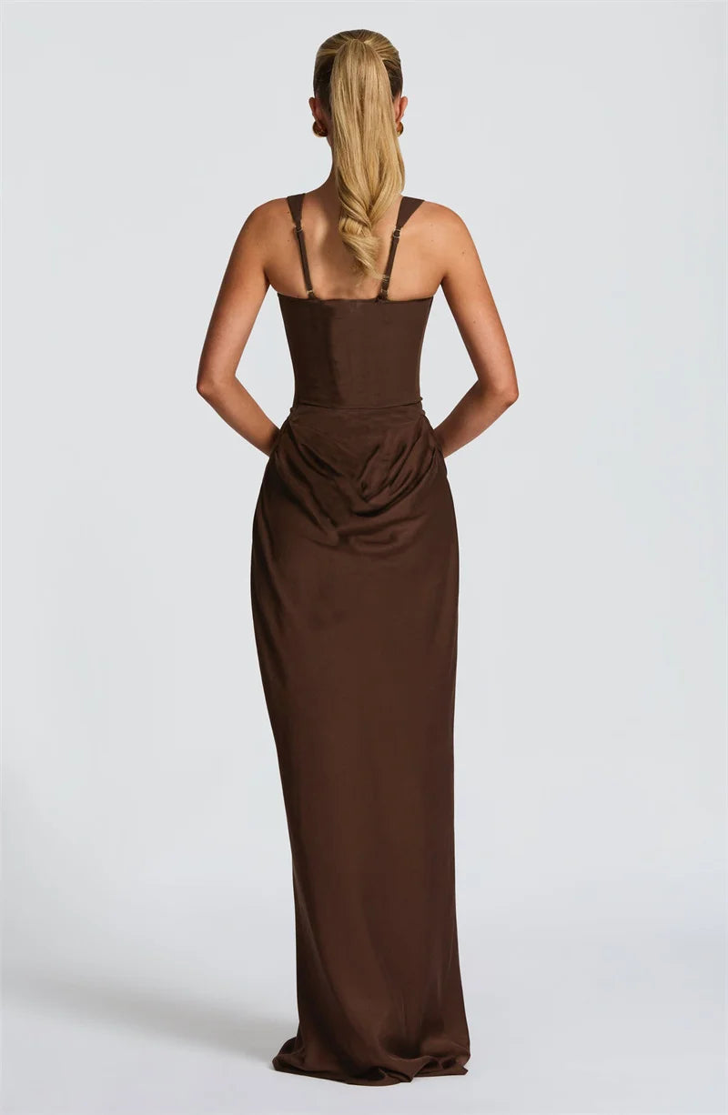 Elegant Square Collar Sleeveless Skinny Ruched Club Party Long Dress