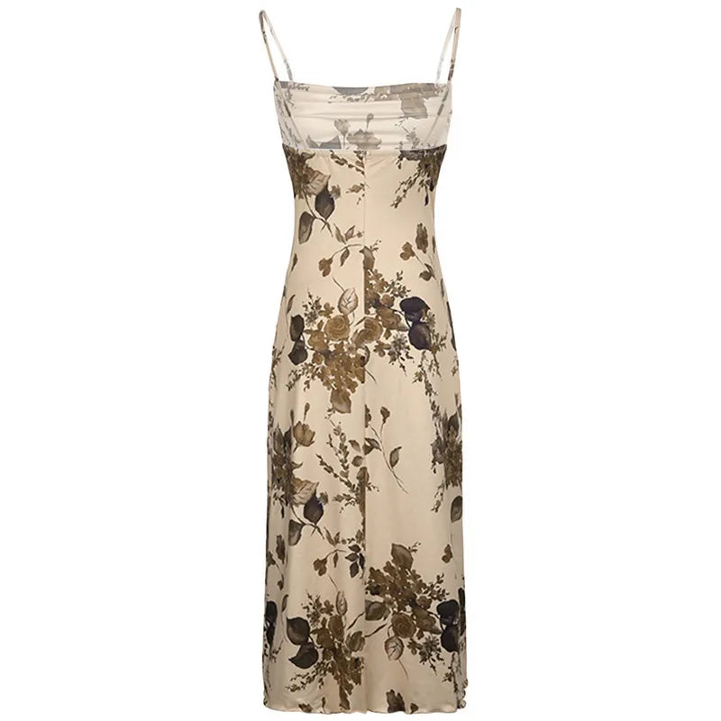 Floral Sleeveless Backless Spaghetti Strap Ruched Dress