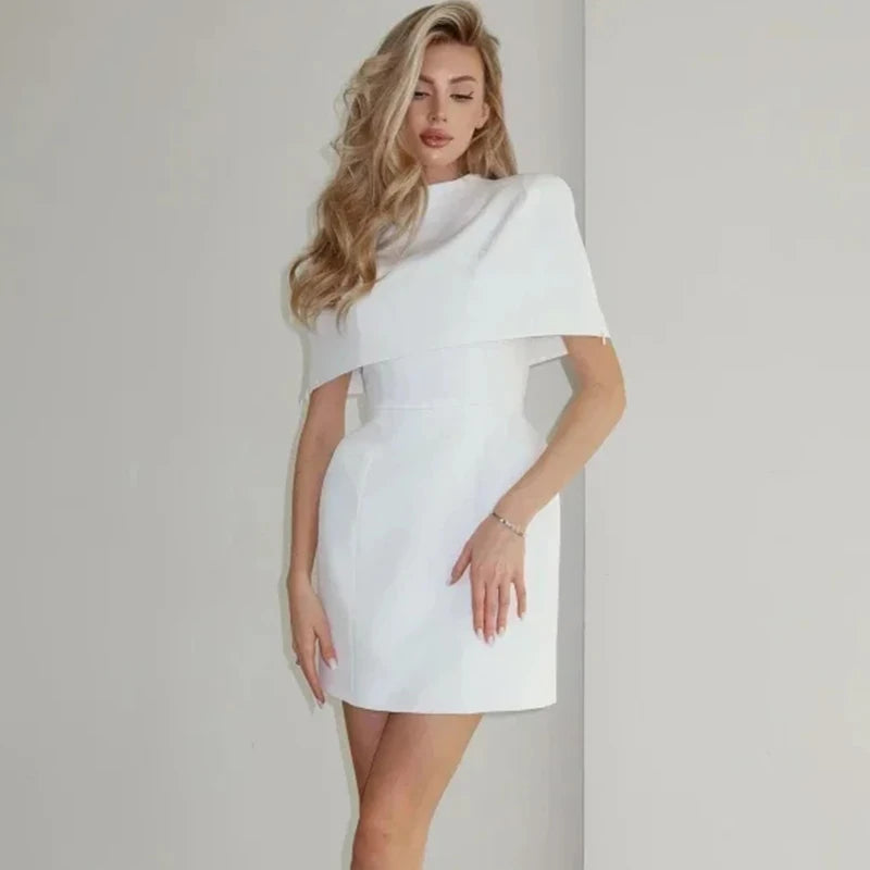 Elegant Waist-Cinching Sleeveless Short Dress Women's Round-Neck Short Cape Birthday Dress Banquet Party Dress