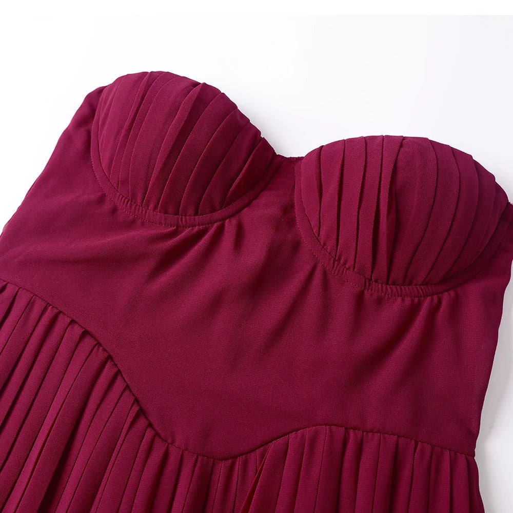 Suninheart Elegant Pleated Strapless Dresses Women Chiffon Maxi Corset Dress Long Evening Prom Party Dress Holiday