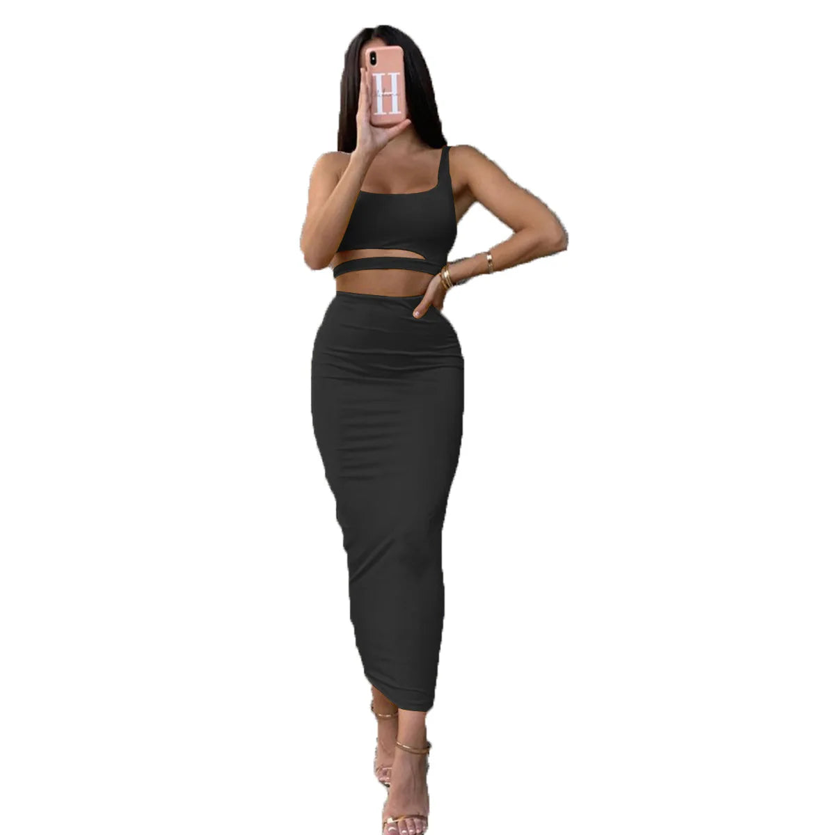 Sexy Pleated Hollowout Two-piece Dress