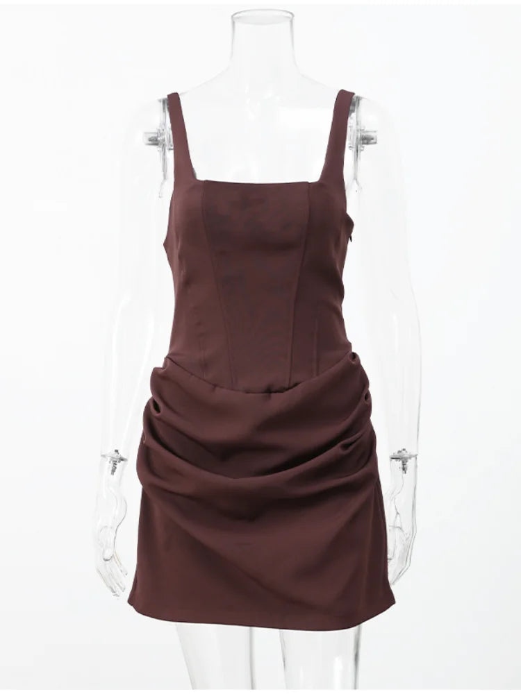 Halter Mini Dress Women Pleated Sleeveless Backless