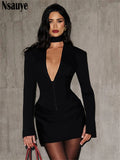 Elegant Evening Short Dress Women Fall Long Sleeve Sexy Fashion Night Club Party White Mini Wrap Corset Dress